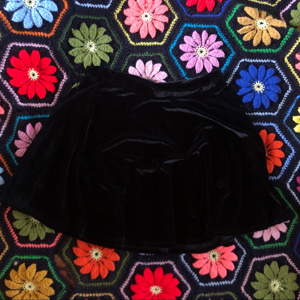 High Waisted Black Velvet Skater Skirt